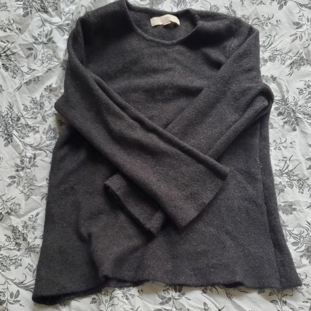 LOFT charcoal fuzzy and soft bell sleeves sweater